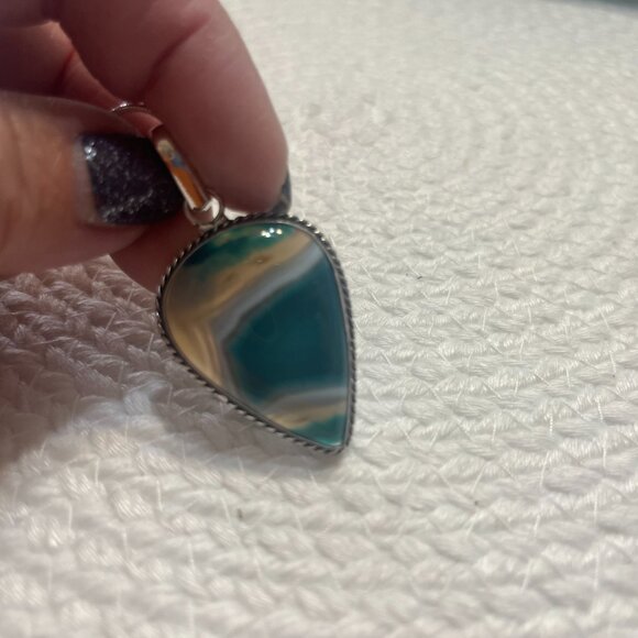 Stunning GREEN BOTSWANA AGATE Handmade Sterling 925 Pendant/Chain #123D - Picture 3 of 3